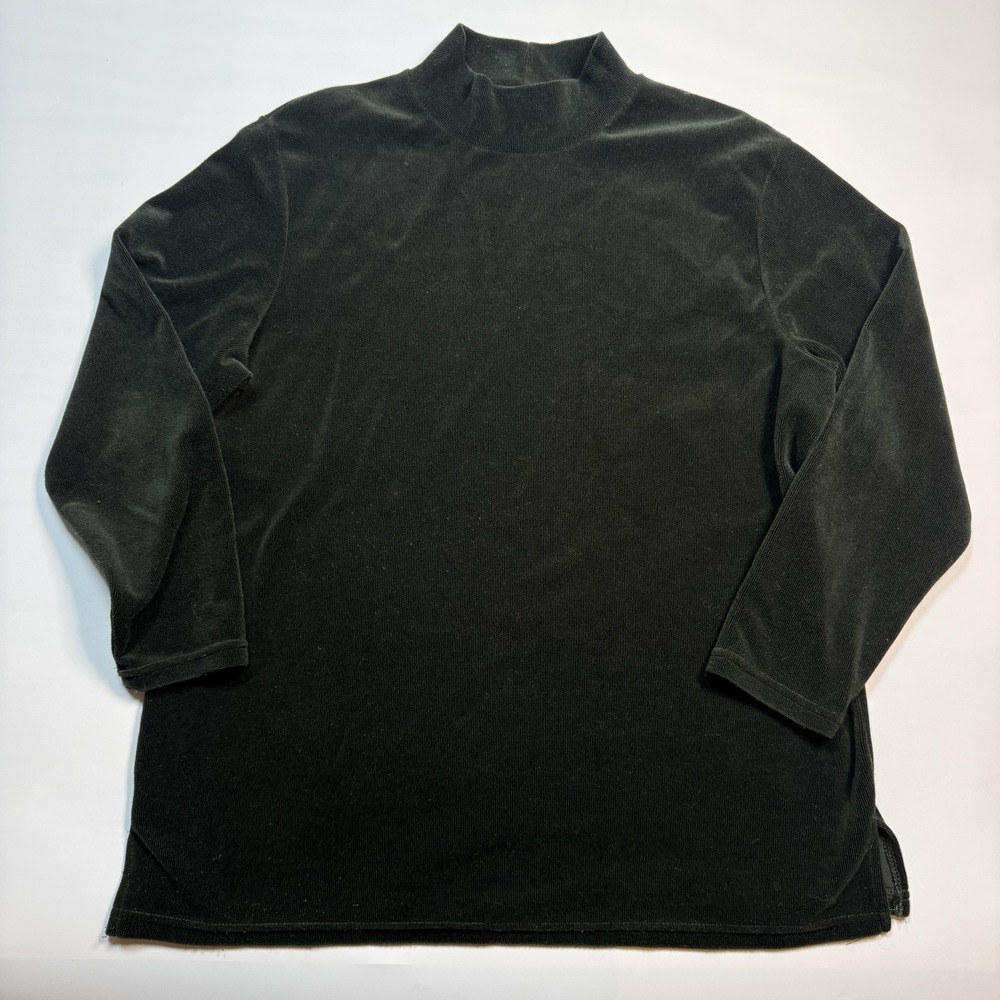 Urban Works Tunic Top Womens Large Green Velour Mock Neck Long Sleeve Pullover